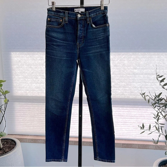 Re/Done Denim - Re/Done High Rise Medium Dark Slim Leg Jeans 24 Classic Casual Contemporary
